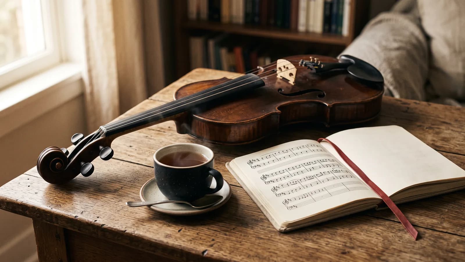 Kulaklıkla müzik dinlerken kitap okuyan bir çocuk